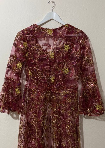 Kına gecesi kostümü Bordo İşlemeli Uzun Elbise ve saç takısı - Görsel 5