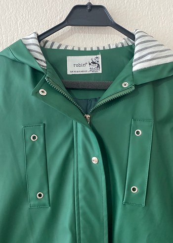 Robin 36 beden Düğmeli Midi Yeşil Kadın Yağmurluk - Görsel 3