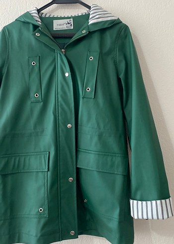 Robin 36 beden Düğmeli Midi Yeşil Kadın Yağmurluk - Görsel 4