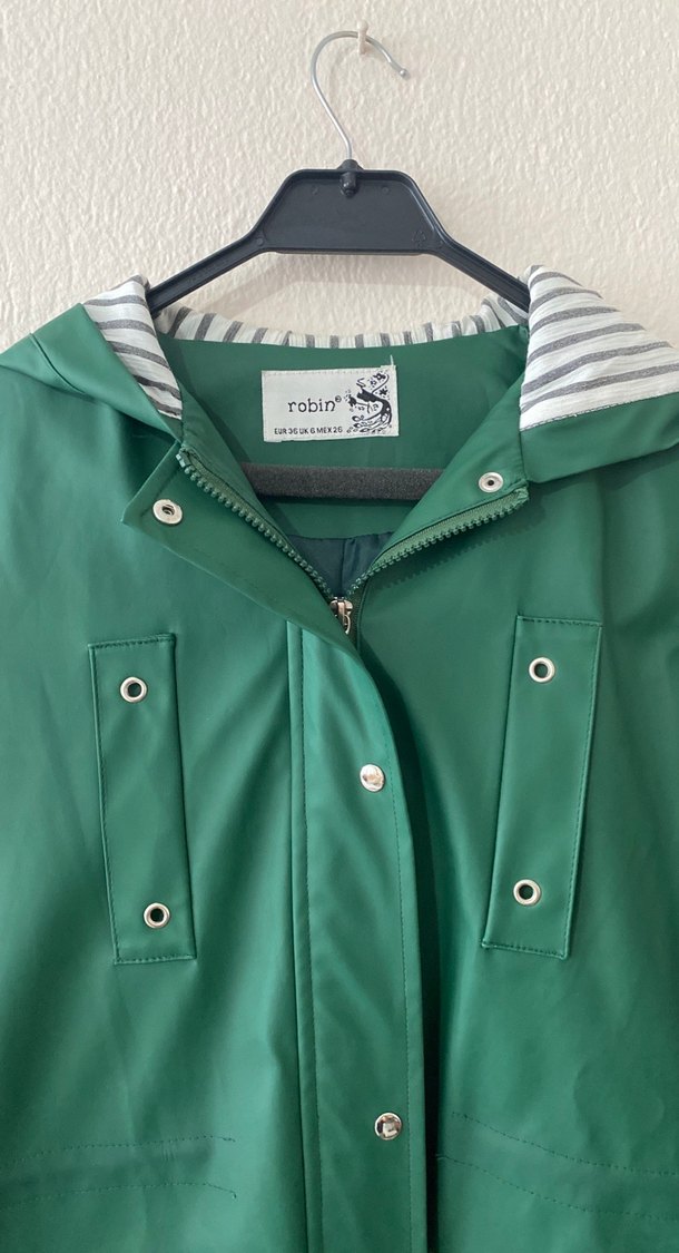 Robin 36 beden Düğmeli Midi Yeşil Kadın Yağmurluk - Görsel 3