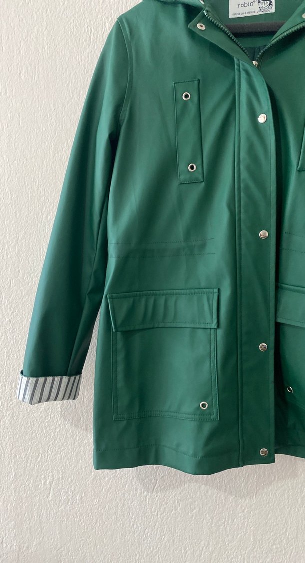 Robin 36 beden Düğmeli Midi Yeşil Kadın Yağmurluk - Görsel 2
