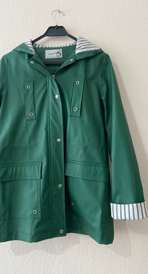 Robin 36 beden Düğmeli Midi Yeşil Kadın Yağmurluk - Görsel 4