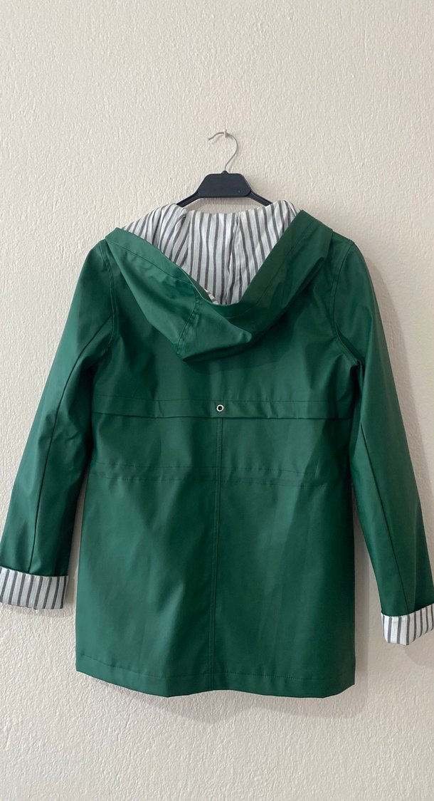 Robin 36 beden Düğmeli Midi Yeşil Kadın Yağmurluk - Görsel 5