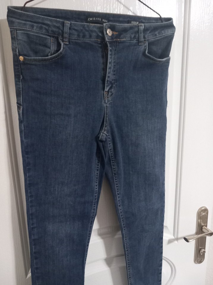 Düğmeli Lacivert Kadın Denim Jean - Görsel 2