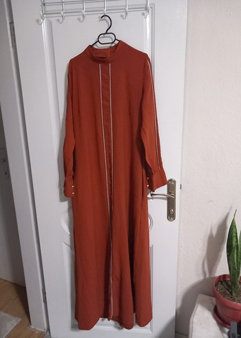 Uzun Kollu Kahverengi Salaş Elbise - Görsel 3