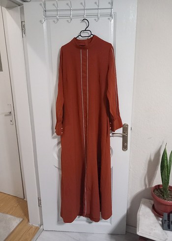 Uzun Kollu Kahverengi Salaş Elbise - Görsel 2