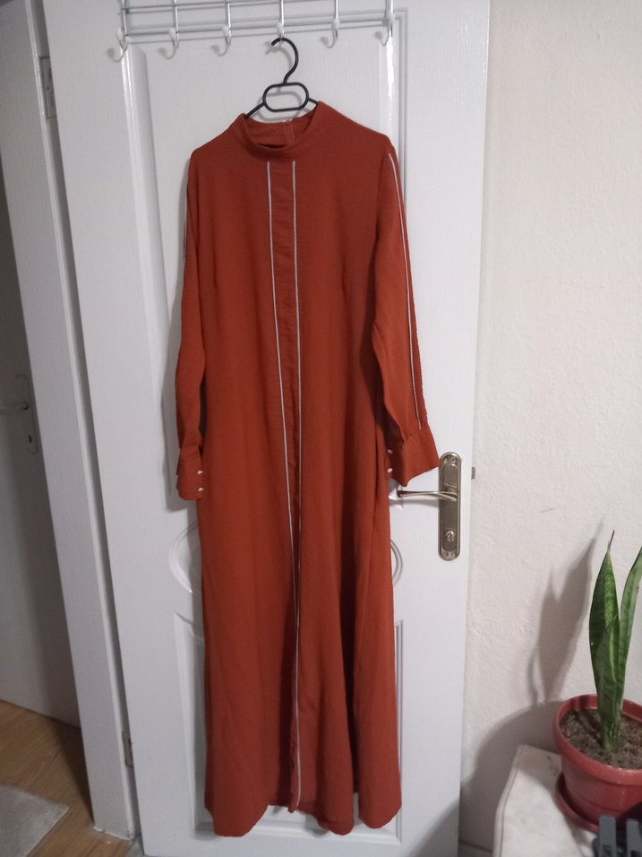 Uzun Kollu Kahverengi Salaş Elbise - Görsel 3