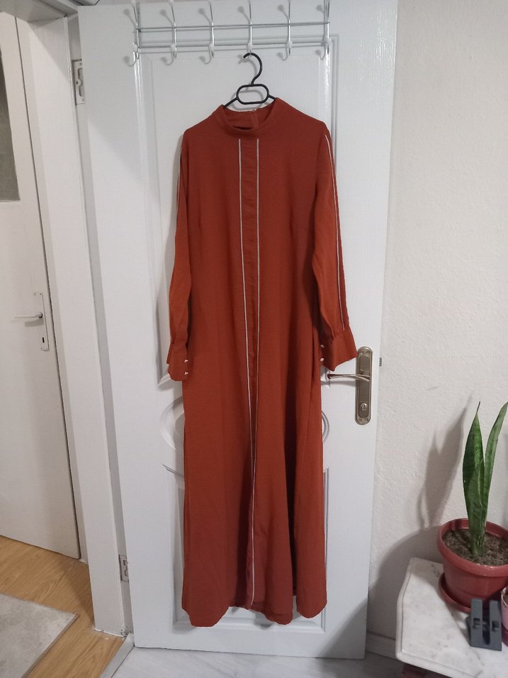 Uzun Kollu Kahverengi Salaş Elbise - Görsel 2