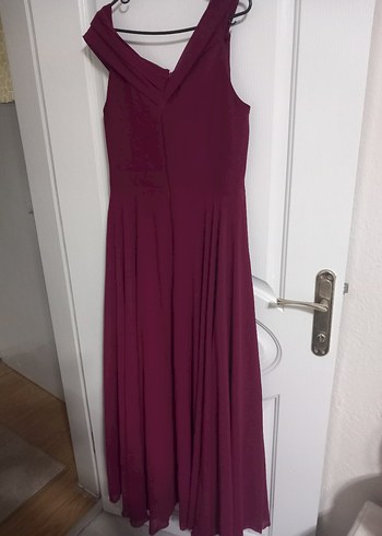 Bordo V Yaka Drapeli Uzun Abiye Elbise - Görsel 4