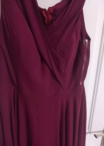 Bordo V Yaka Drapeli Uzun Abiye Elbise - Görsel 3