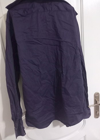 Düğmeli Mor Keten Erkek Gömlek - Görsel 3