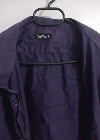 Düğmeli Mor Keten Erkek Gömlek - Görsel 2