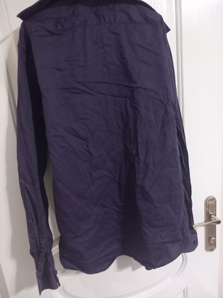 Düğmeli Mor Keten Erkek Gömlek - Görsel 3