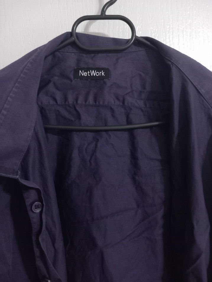 Düğmeli Mor Keten Erkek Gömlek - Görsel 2