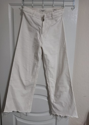 Düğmeli Bol Kesim Beyaz Kadın Keten Pantolon - Görsel 3