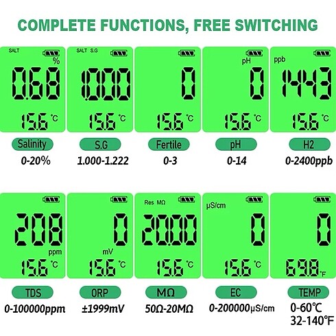 Kapsamlı su analiz cihazı 10 in 1 SIFIR - Görsel 4