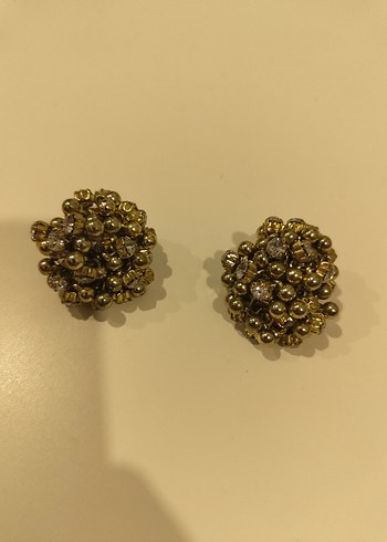 Boncuklu Altın Renk Midi Kadın Küpe