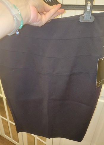 xs Beden Zara basics lacivert Midi Kalem Etek
