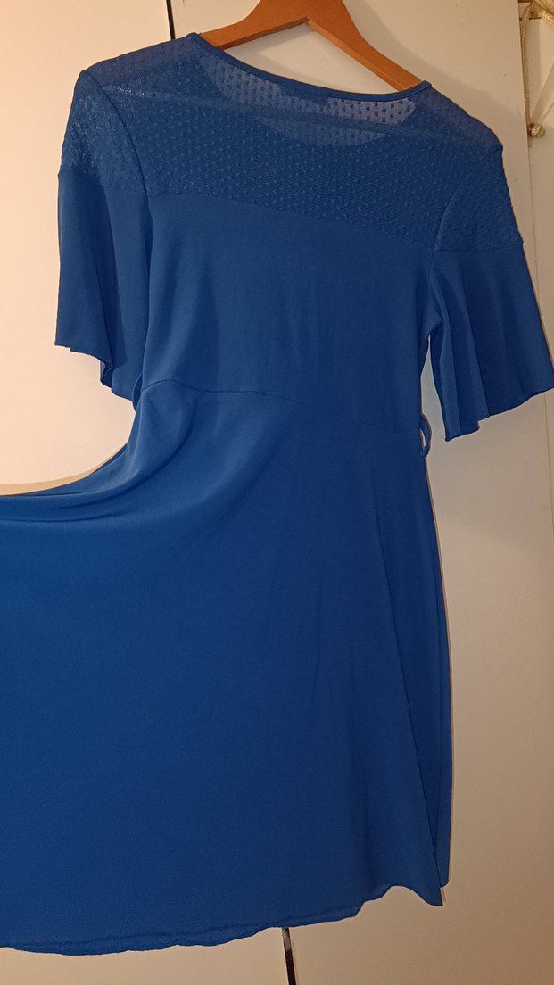 Mavi V Yaka Midi Salaş Elbise - Görsel 4