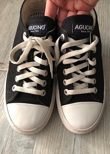 AGUCINO Siyah Beyaz Bağcıklı Kadın Spor Ayakkabı