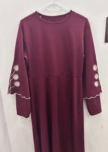 Bordo Nakış Detaylı Uzun Kollu Kadın Elbise