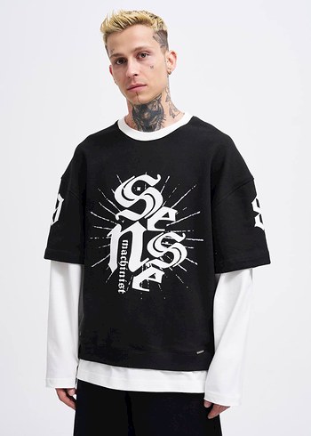l Beden siyah Renk CONTRAST LAYERED HOODİE
