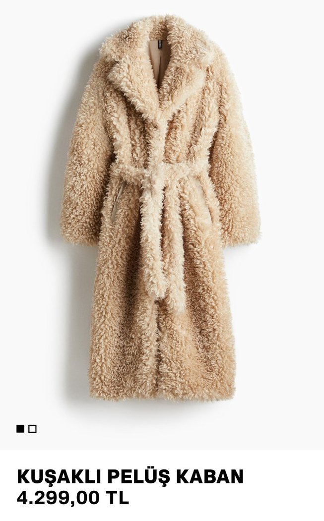 H&M Kuşaklı Uzun Peluş Kaban - Görsel 4