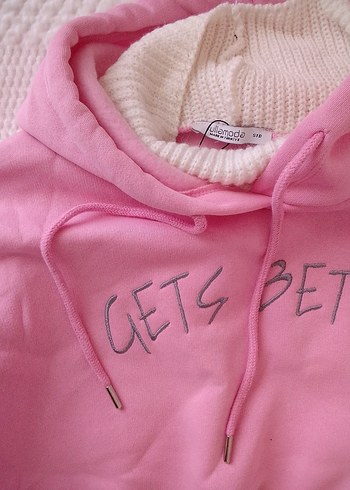 Diğer Pembe Kapüşonlu Oversize Sweatshirt