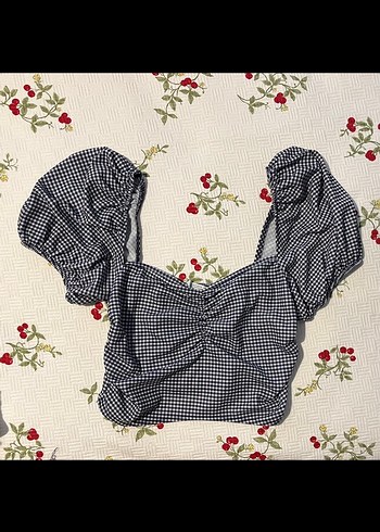 s Beden mavi Renk Zara Mavi Kareli Mini Bluz