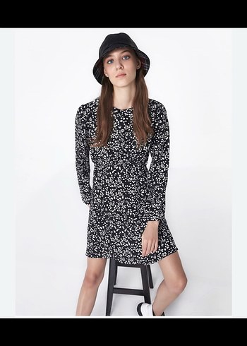 Twist Siyah Beyaz Desenli Mini Elbise - Görsel 2