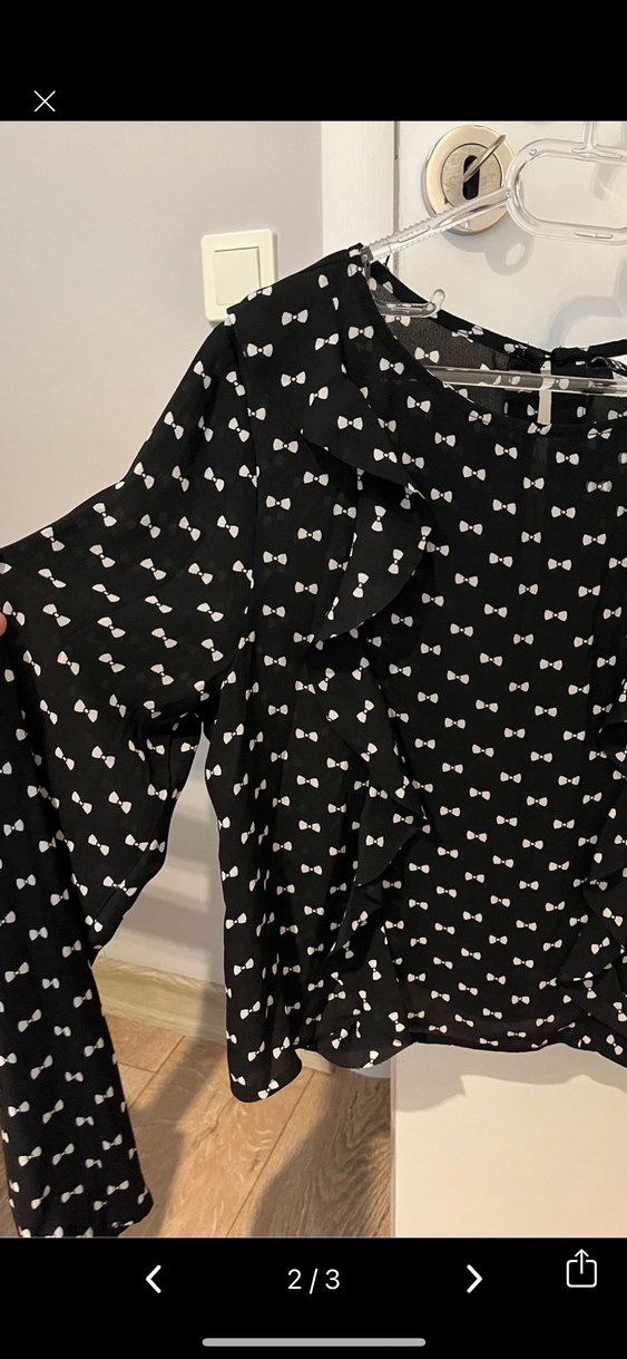 H&M Siyah fiyonk Desenli Uzun Kollu Bluz - Görsel 2