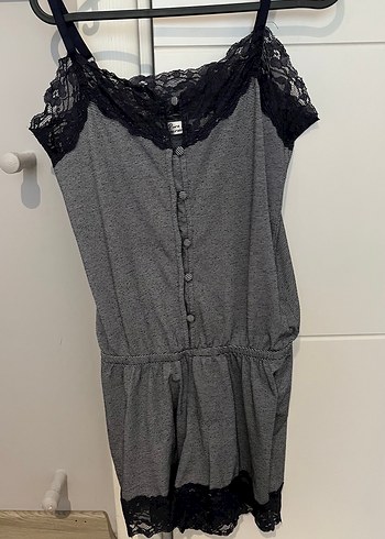 Çizgili Dantelli  Kadın Pijama Tulum - Görsel 3