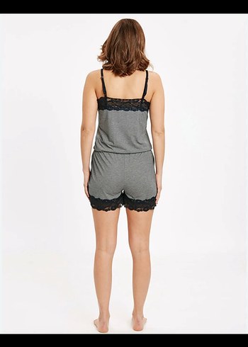 Çizgili Dantelli  Kadın Pijama Tulum - Görsel 2