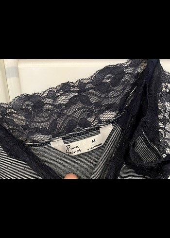 Çizgili Dantelli  Kadın Pijama Tulum - Görsel 5