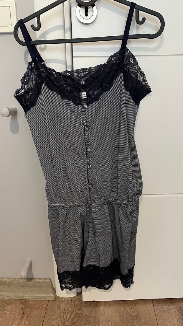 Çizgili Dantelli  Kadın Pijama Tulum - Görsel 3