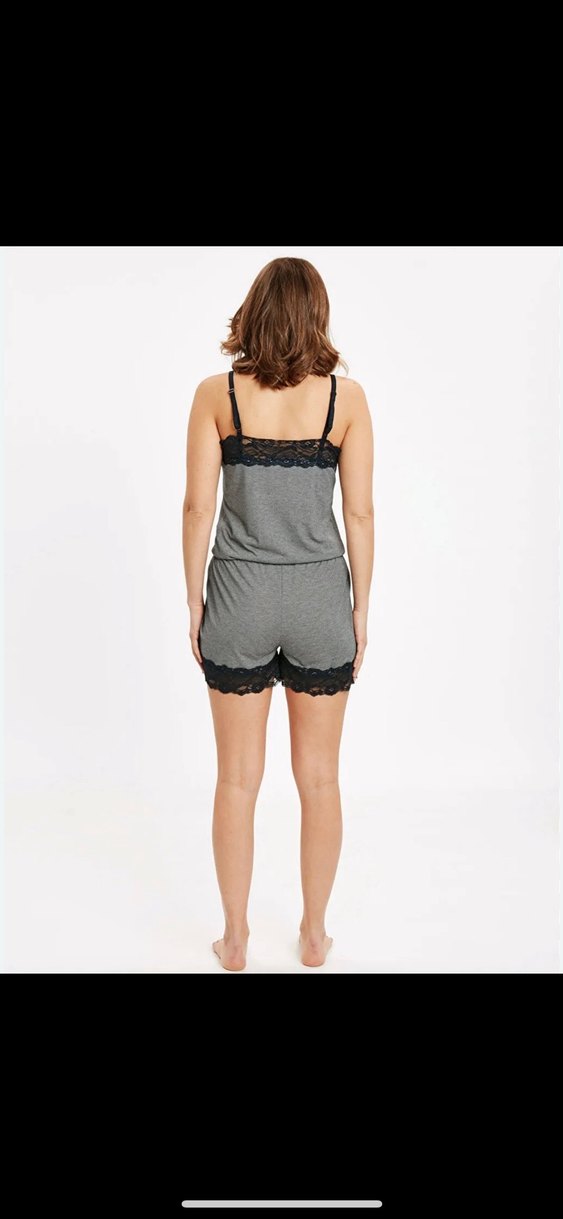 Çizgili Dantelli  Kadın Pijama Tulum - Görsel 2