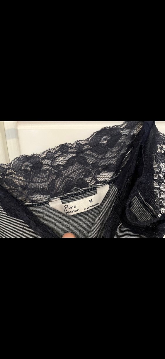 Çizgili Dantelli  Kadın Pijama Tulum - Görsel 5