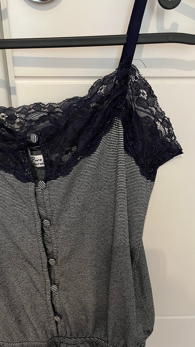 Çizgili Dantelli  Kadın Pijama Tulum - Görsel 4