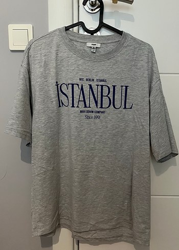 Mavi marka Gri Oversize Baskılı Tişört - Görsel 3