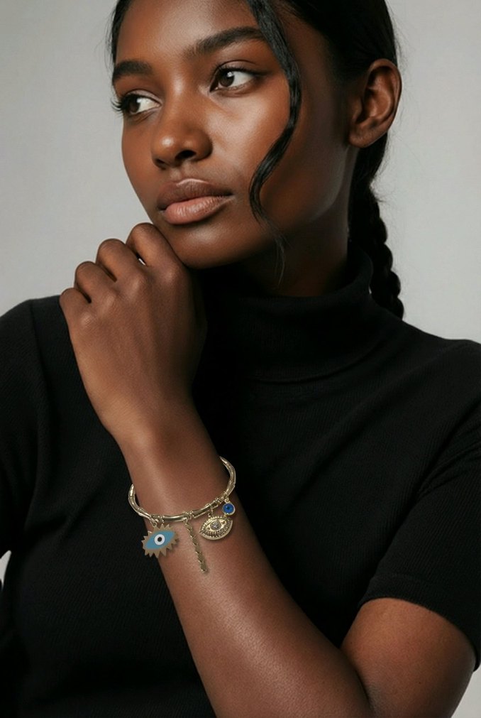 Boncuklu Altın Renkli Bohem Kararmaz Çelik Bileklik - Görsel 2