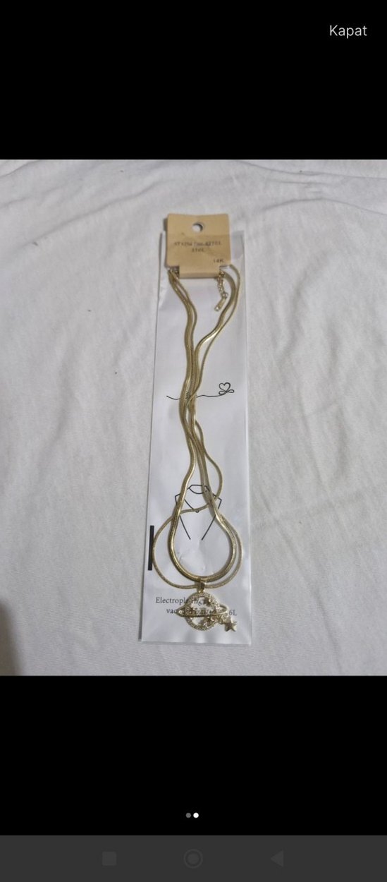 Altın Renkli İkili Kararmaz Çelik Kolye - Görsel 2