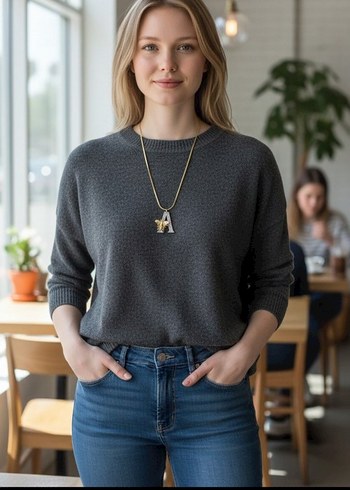 Payetli Kelebek Detaylı Altın Renkli Midi Kararmaz Çelik Kolye - Görsel 3