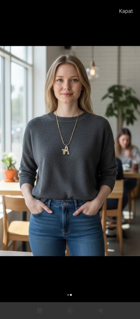 Payetli Kelebek Detaylı Altın Renkli Midi Kararmaz Çelik Kolye - Görsel 3