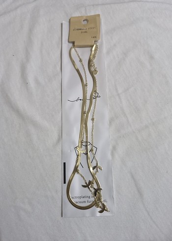 Altın Renk Kuş Figürlü İkili Kararmaz Çelik Kolye - Görsel 2