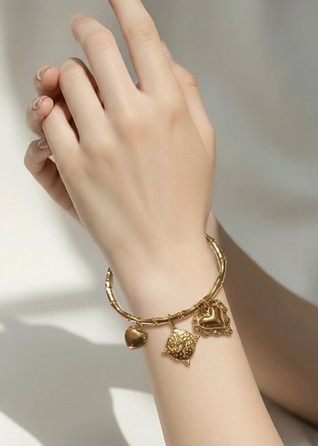 Altın Renkli Boncuklu Bohem Kararmaz Çelik Bileklik - Görsel 2