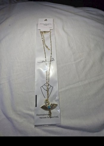 Turkuaz Taşlı Kanatlı Mini Kararmaz Çelik Kolye - Görsel 3