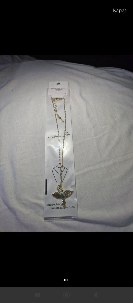 Turkuaz Taşlı Kanatlı Mini Kararmaz Çelik Kolye - Görsel 3