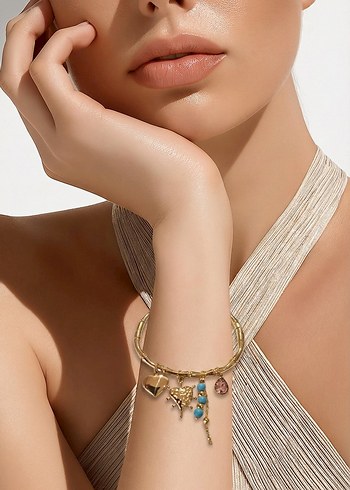 Altın Renkli Boncuklu Bohem Kararmaz Çelik Bileklik - Görsel 2