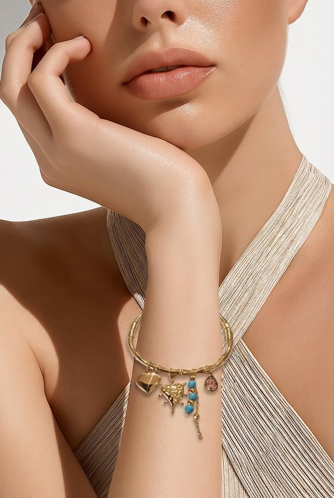 Altın Renkli Boncuklu Bohem Kararmaz Çelik Bileklik - Görsel 2