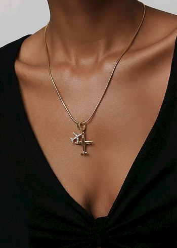 Altın Renk Zincir Detaylı Mini Kadın Kararmaz Çelik Kolye - Görsel 2